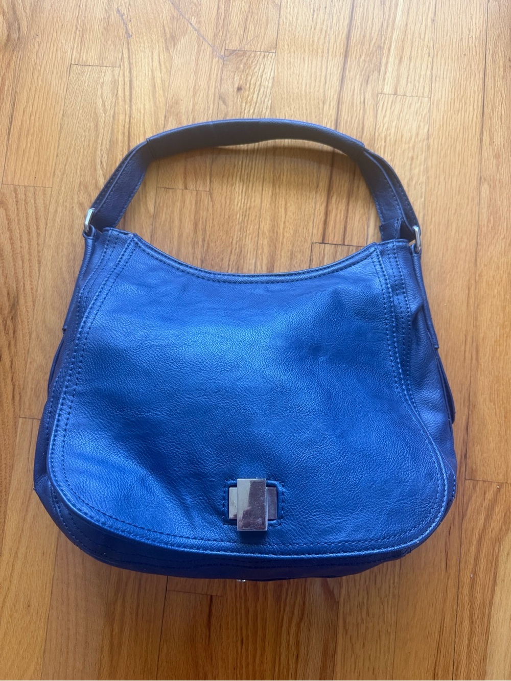 Collab Classic Leather Shoulder Bag - Navy